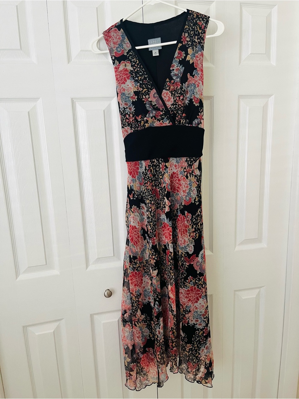 Rabbit Rabbit Rabbit Black Floral Midi Dress with Pink and Cream Accents